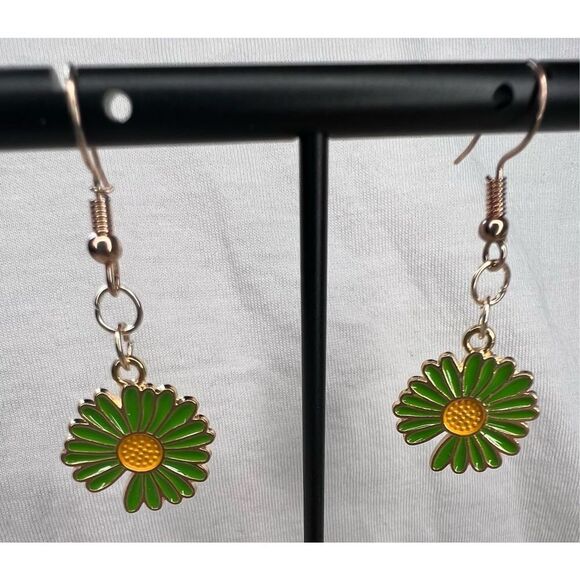 Bundle Of Two Handmade Dangly Yellow and Green Flower Earrings - Picture 3 of 5